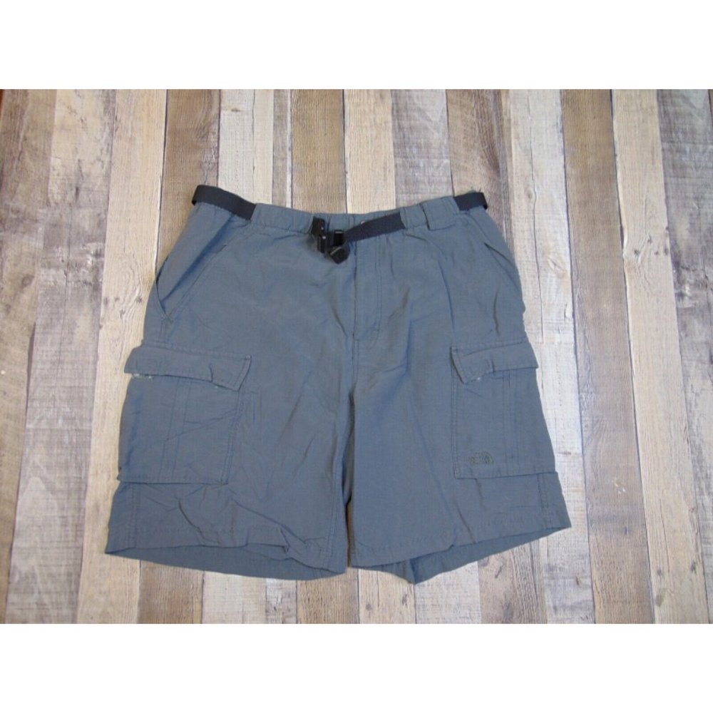 North Face Men L Hiking Shorts Work Cargo Lightweight Gray Belted Nylon